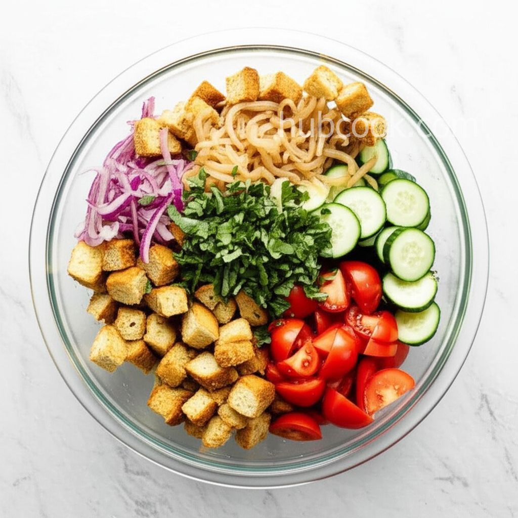 Fresh Tomato and Cucumber Salad with Buttery Garlic Croutons