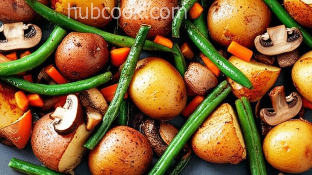 Roasted Potatoes with Green Beans and Mushrooms