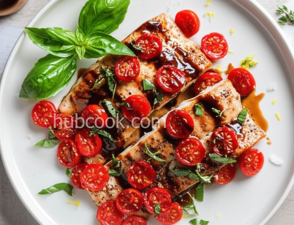 Tilapia with Charred Cherry Tomatoes and Balsamic Reduction