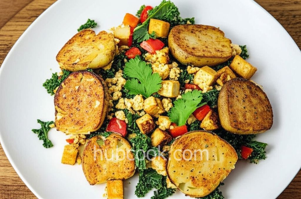 Vegan Breakfast Hash with Smashed Potatoes and Tofu