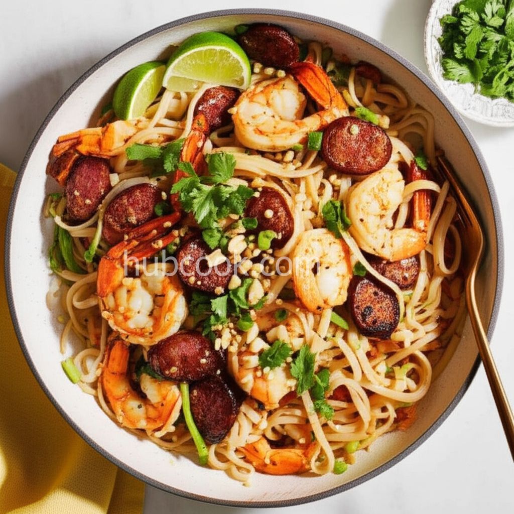 Easy Pad Thai with Shrimp and Hillshire Farm® Smoked Sausage